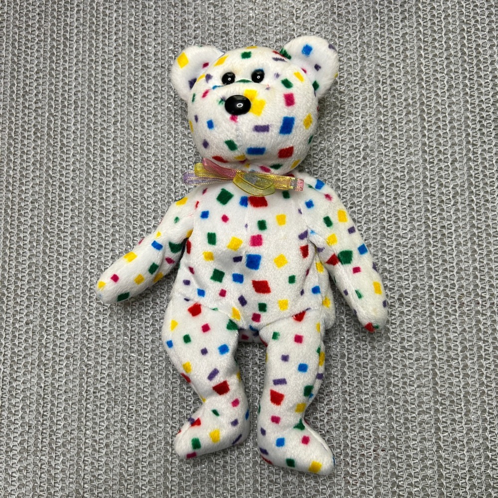 Ty‎ Beanie Babies 2K Plush Bear Unisex Small White Excellent Confetti